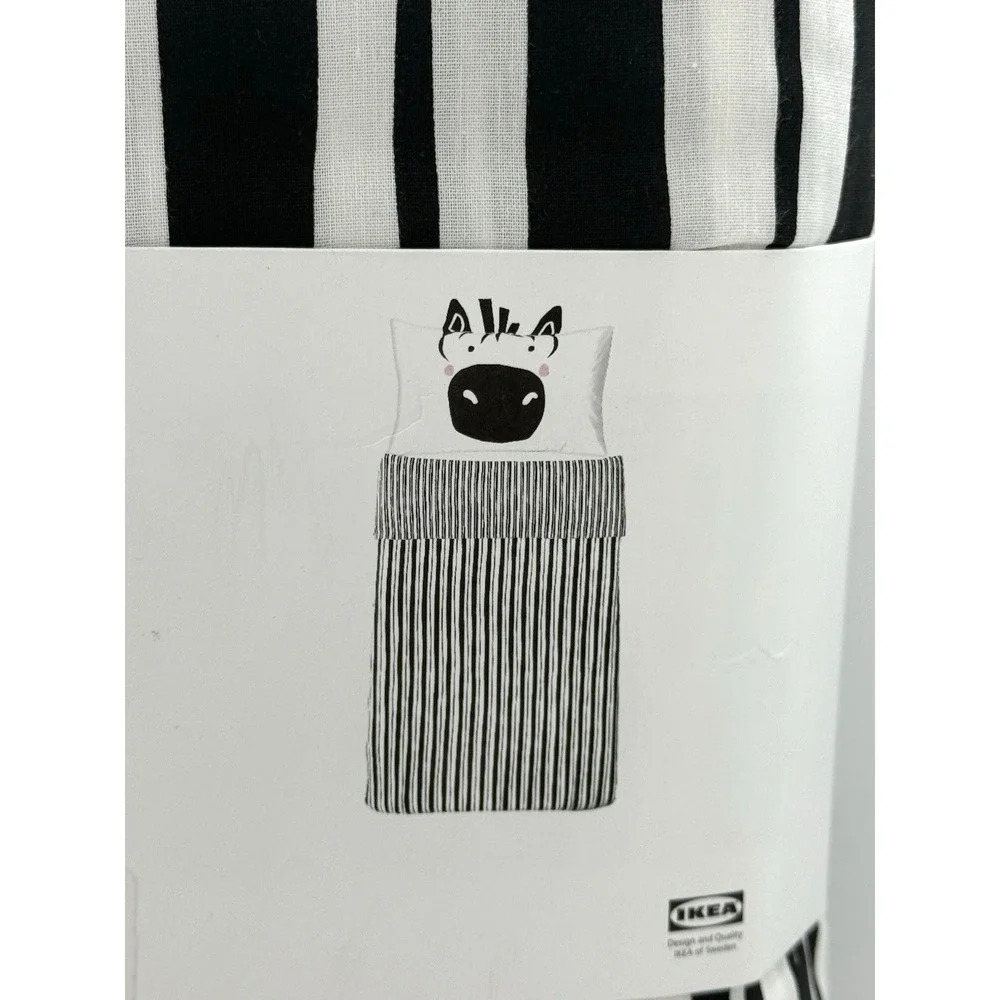 IKEA NATTHAGER Twin Duvet Cover And Pillowcase Black White Zebra 305.953.15